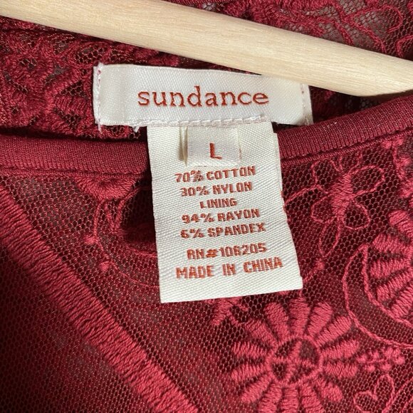 Sundance Top Womens L Red Sheer Mesh Floral Embroidered Long Sleeve Boho - Picture 8 of 13